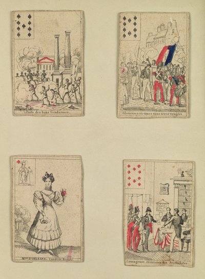 Four Playing Cards Commemorating the Heroes of July 1830 by French School